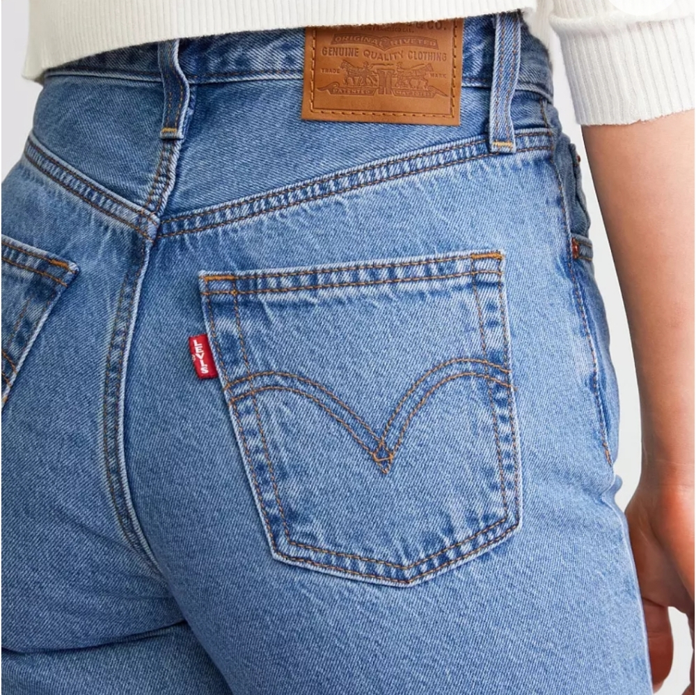 Levi's Ribcage Premium Wide Leg Blue Jeans - Picture 4 of 16
